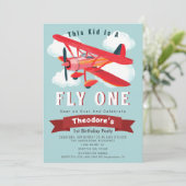 Fly One Plane Kinder eerste verjaardagsuitnodiging Kaart (Staand voorkant)