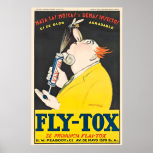 Fly-Tox Muggenwerend Middel Vintage Mauzan Poster