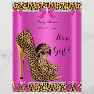 Flyer Baby shower Baby Cute Girl Leopard Hot Pink