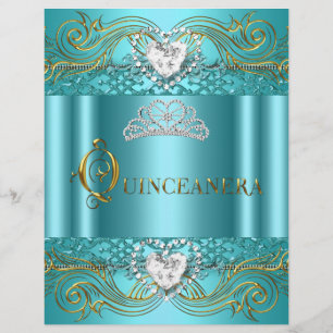 Flyer Bleu Sarcelle Argent Or Quinceanera Annivers