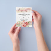 FLYER Boho Peach Floral Afstudeerder Party Invitat (Hand)