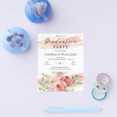 FLYER Boho Peach Floral Afstudeerder Party Invitat (Enkel)