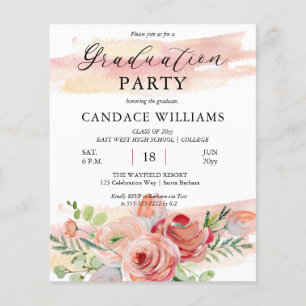 FLYER Boho Peach Floral Afstudeerder Party Invitat