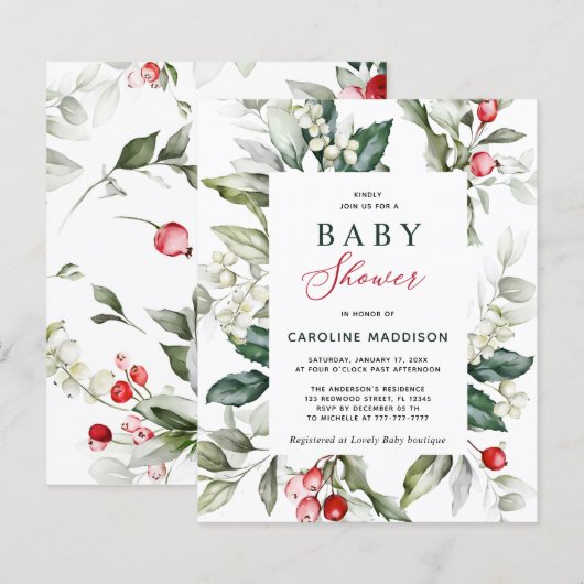 Flyer de Baby shower de verdure Holly Élégant pour (Devant / Derrière)