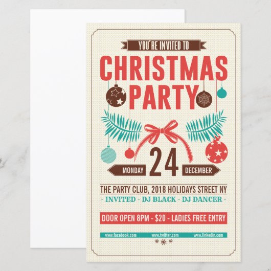 Flyer de fête rétro de Noël (Devant / Derrière)