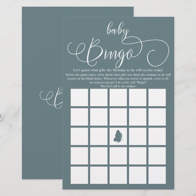 Flyer de jeu de bingo bébé calligraphie minimalist (Devant / Derrière)