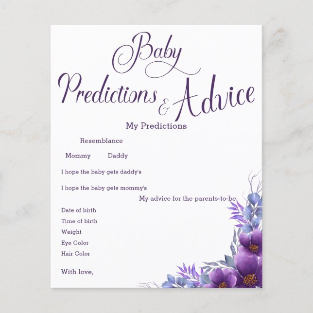 Flyer de jeu pour Baby Shower Fleur Violet Aquarel (Devant)