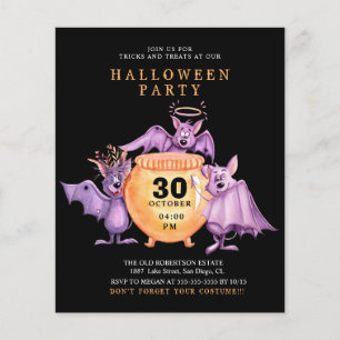 Flyer d'Halloween de chauves-souris violettes budg