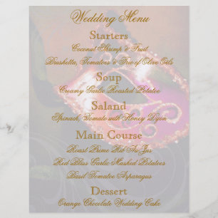 Flyer du menu Mariage de bal mascarade rouge