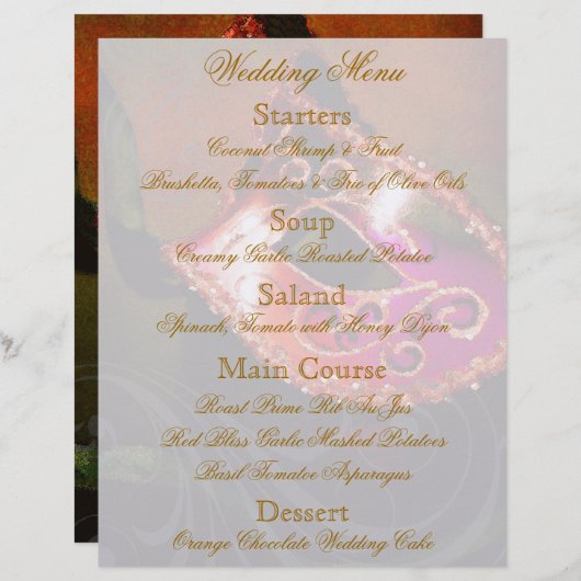 Flyer du menu Mariage de bal mascarade rouge (Devant / Derrière)