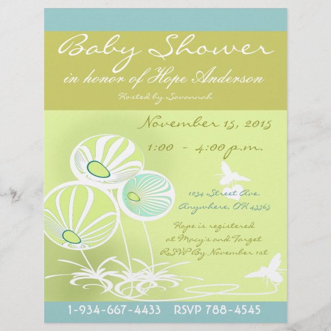 Flyer Fleurs et Abeilles pour Baby Shower (Devant)