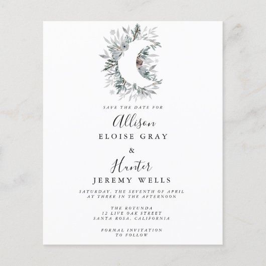 Flyer om budget-celestia te besparen voor de datum (Voorkant)