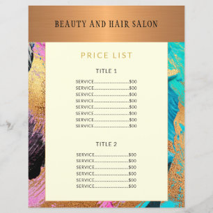 Flyer promotionnel du menu du service du salon de