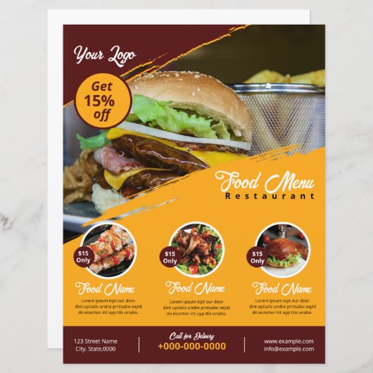 Flyer restaurant | Menu Aliments (Devant / Derrière)
