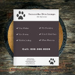 Flyer Services aux animaux de compagnie<br><div class="desc">Un prospectus avec illustrations de pattes de chat. Entièrement personnalisable, il peut être adapté à toutes sortes de services pour animaux de compagnie tels que le promeneur de chien, le chat assis, l'alimentation de lapin, les soins de poisson, les soins d'oiseaux, l'arrosage plante, l'embarquement des animaux, etc. Vous pouvez modifier...</div>