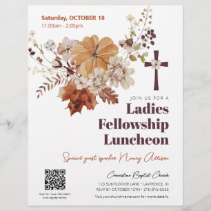 Flyer voor herfstthema kerk dameslunch in rustieke