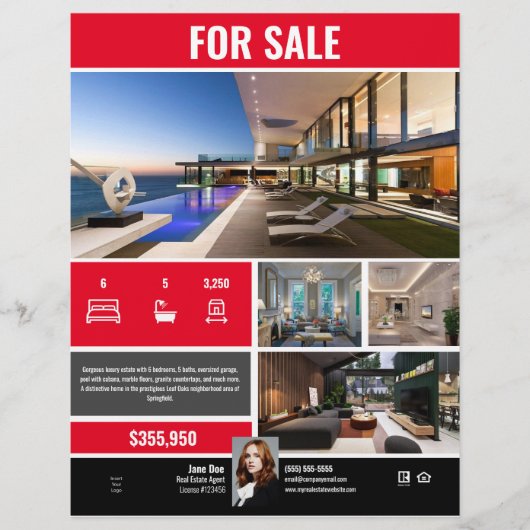 Flyer - voor verkoop - Red Modern (Voorkant)