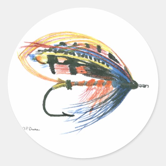 FlyFishing Lure Art Salmon Fly Lure Ronde Sticker (Voorkant)