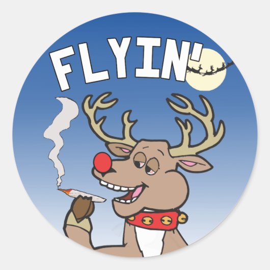 Flyin' Rudolph Ronde Sticker (Voorkant)