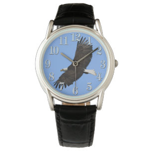 Flying Bald Eagle and Blue Sky Wildlife Wristwatch Horloge