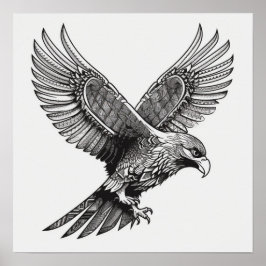 Flying Bald Eagle Black and White Art, Heart Wings Poster