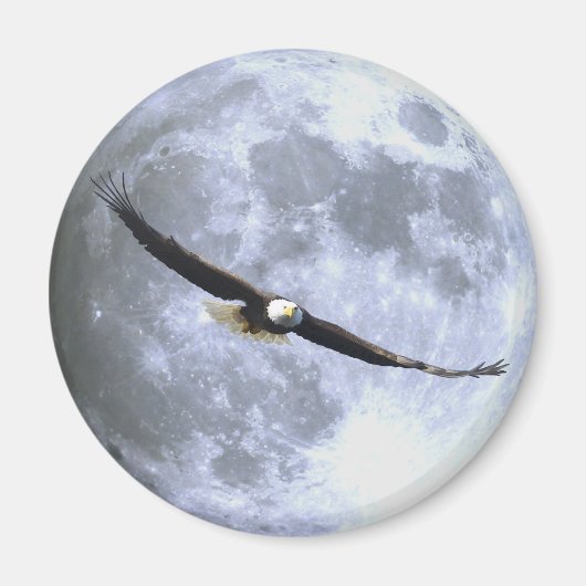 Flying BALD EAGLE & FULL MOON Wildlife Magnet Magneet (Voorkant)