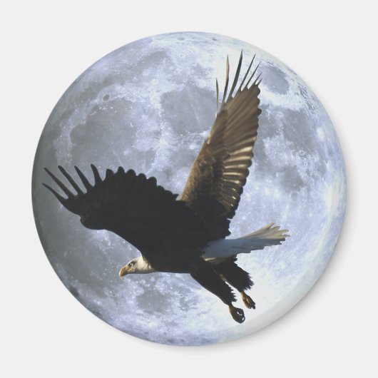 Flying BALD EAGLE & FULL MOON Wildlife Magnet Magneet (Voorkant)