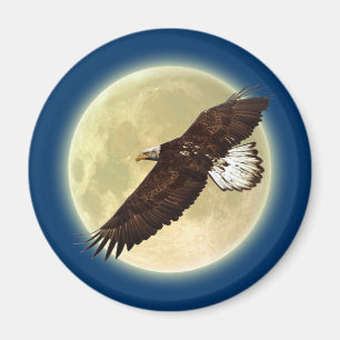 Flying BALD EAGLE & FULL MOON Wildlife Magnet Magneet