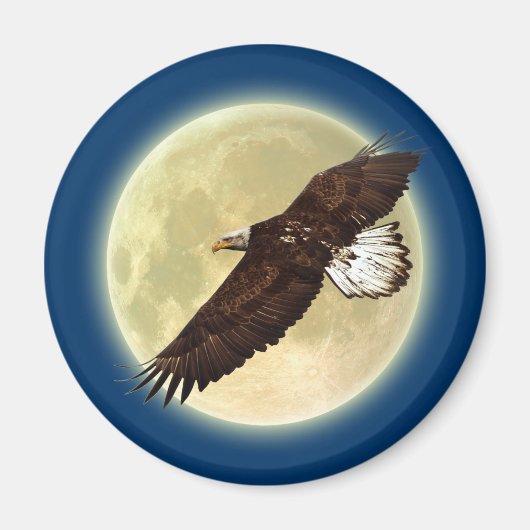 Flying BALD EAGLE & FULL MOON Wildlife Magnet Magneet (Voorkant)