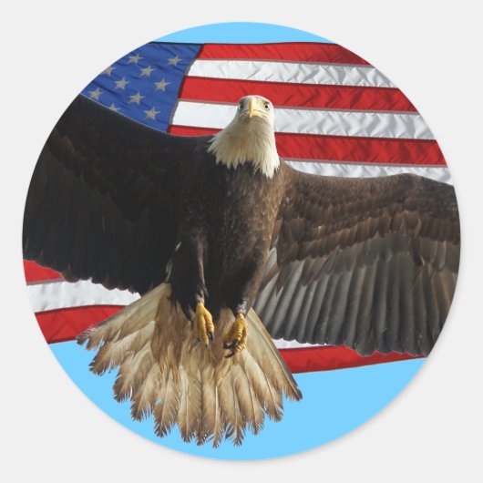 Flying Bald Eagle USA Patriottische Gift Ronde Sticker (Voorkant)