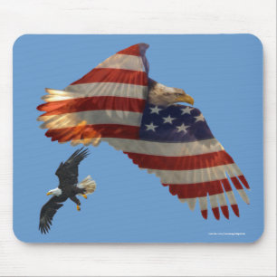 Flying Bald Eagles & U.S. Flag Tapis de souris pat