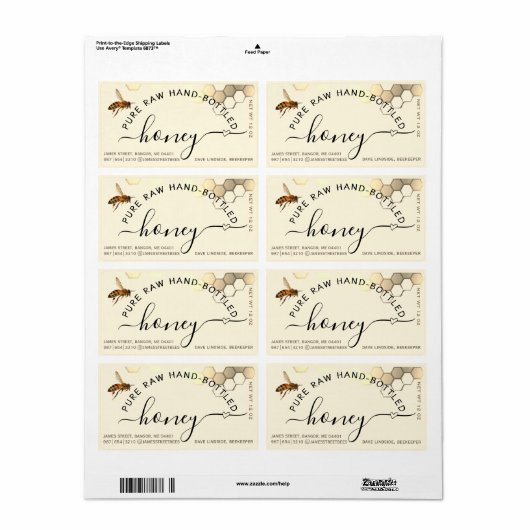 Flying Bee Hand gebottelde honing met hartmerk Etiket (Full Sheet)