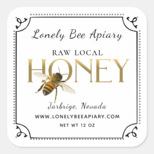 Flying Bee Metallic Gold Honey Label fancy border