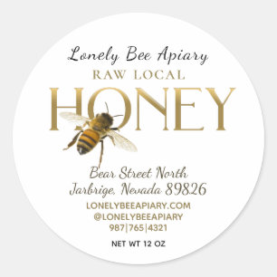 Flying Bee Raw Local Miel Étiquette Blanc