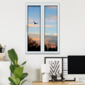 Flying Bird Silhouette Window with a Uitzicht Illu Poster (Thuiskantoor)