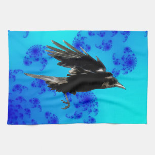 Flying Black Crow Art voor Birdlovers Theedoek