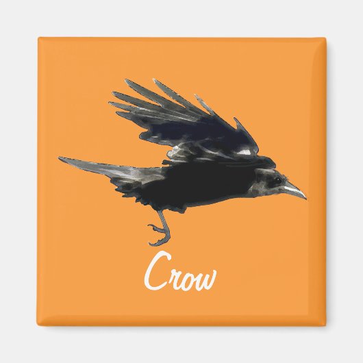 Flying Black Crow Birdlover Magnet Magneet (Voorkant)
