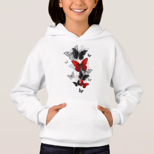 Flying Black en Red Morpho Vlinders (Voorkant)