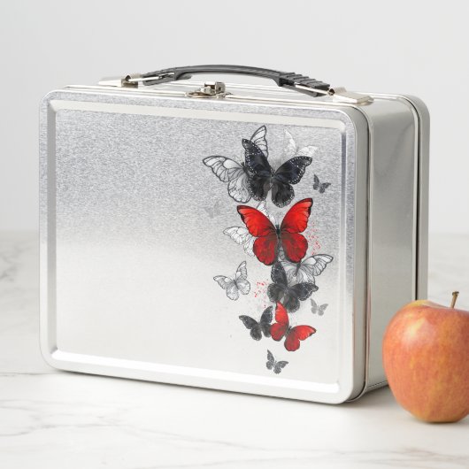 Flying Black en Red Morpho Vlinders (In situ)