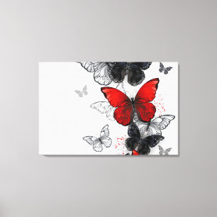 Flying Black en Red Morpho Vlinders Canvas Afdruk
