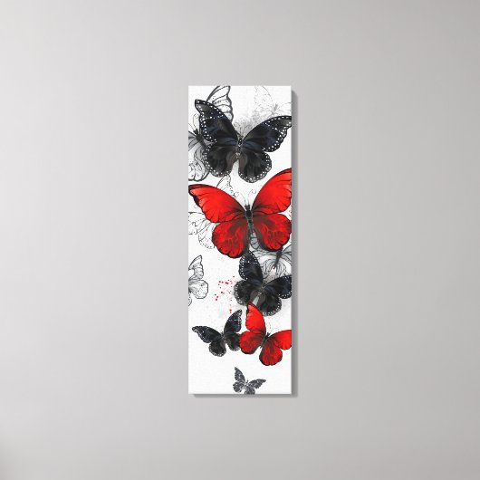 Flying Black en Red Morpho Vlinders Canvas Afdruk (Voorkant)