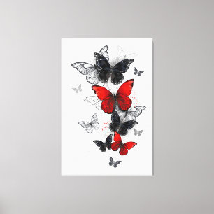 Flying Black en Red Morpho Vlinders Canvas Afdruk
