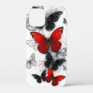 Flying Black en Red Morpho Vlinders iPhone 12 Mini Hoesje