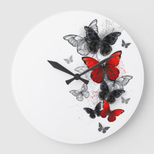Flying Black en Red Morpho Vlinders Grote Klok