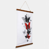 Flying Black en Red Morpho Vlinders Hangend Wandkleed (Gebogen)