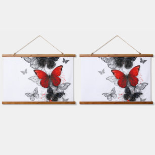 Flying Black en Red Morpho Vlinders Hangend Wandkleed