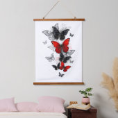 Flying Black en Red Morpho Vlinders Hangend Wandkleed (Slaapkamer)
