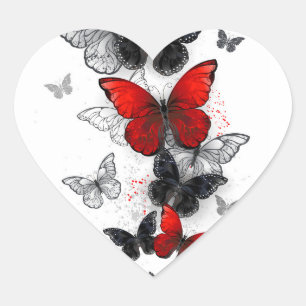 Flying Black en Red Morpho Vlinders Hart Sticker
