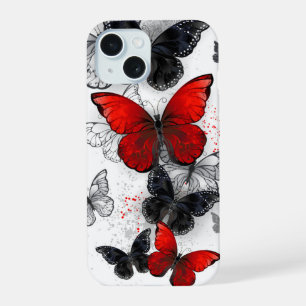 Flying Black en Red Morpho Vlinders iPhone 15 Hoesje