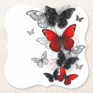 Flying Black en Red Morpho Vlinders Kartonnen Onderzetters